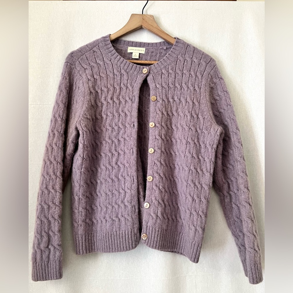 APPLESEED’s | Cable Knit Cardigan Sweater | Preppy Pastel | Purple Cottage